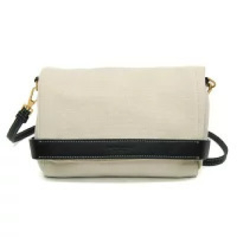 Bottega Veneta Leather Canvas Shoulder Bag Beige Tan Black